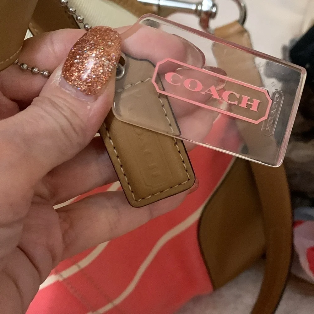 Coach Hadley Variegated coral and beige striped coach tote